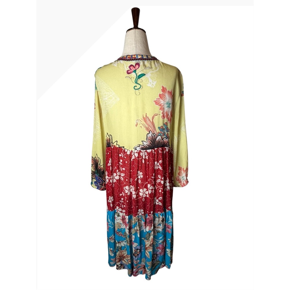 John Mark Duster Kimono Women Medium Yellow Floral Patchwork Embroidered Boho - Picture 3 of 14